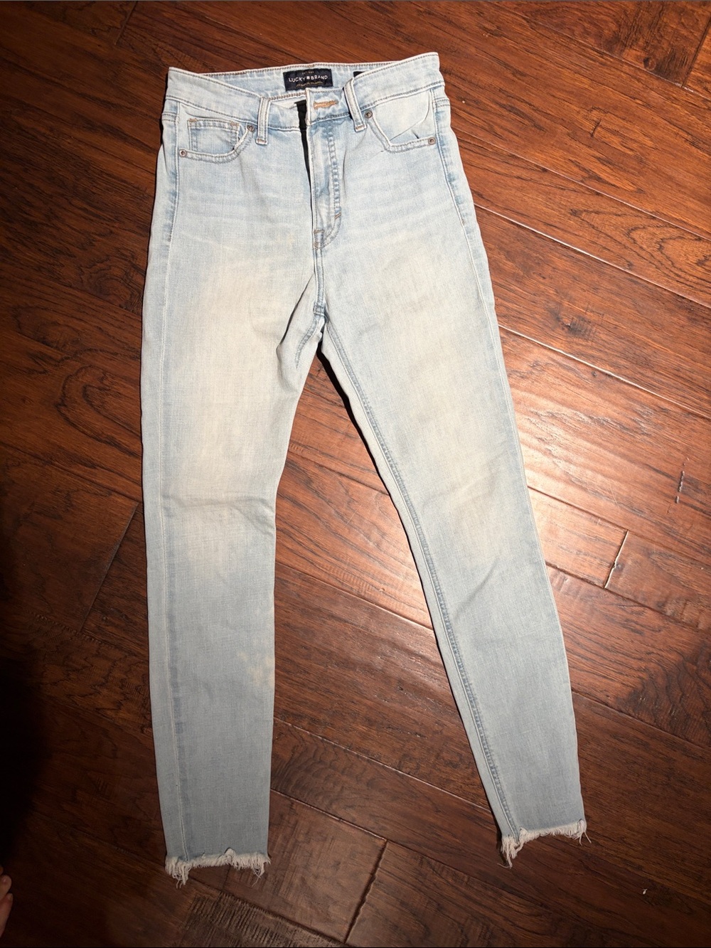 Lucky Brand Light Blue High-Rise Skinny Jeans with Frayed Hem